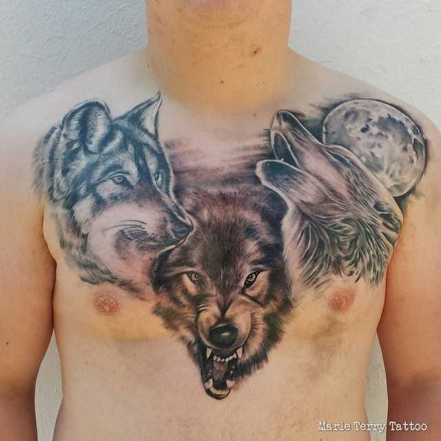 Волк тату на груди