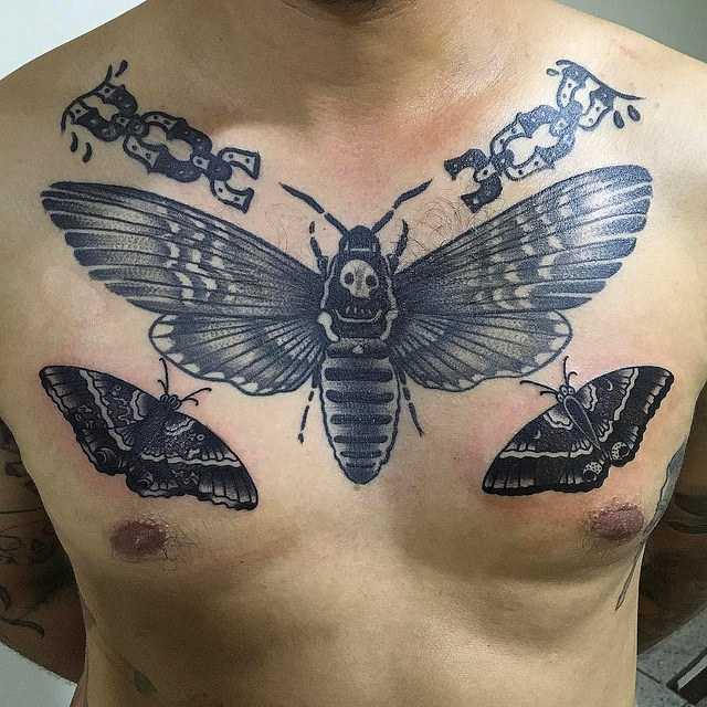 Бабочка тату на груди