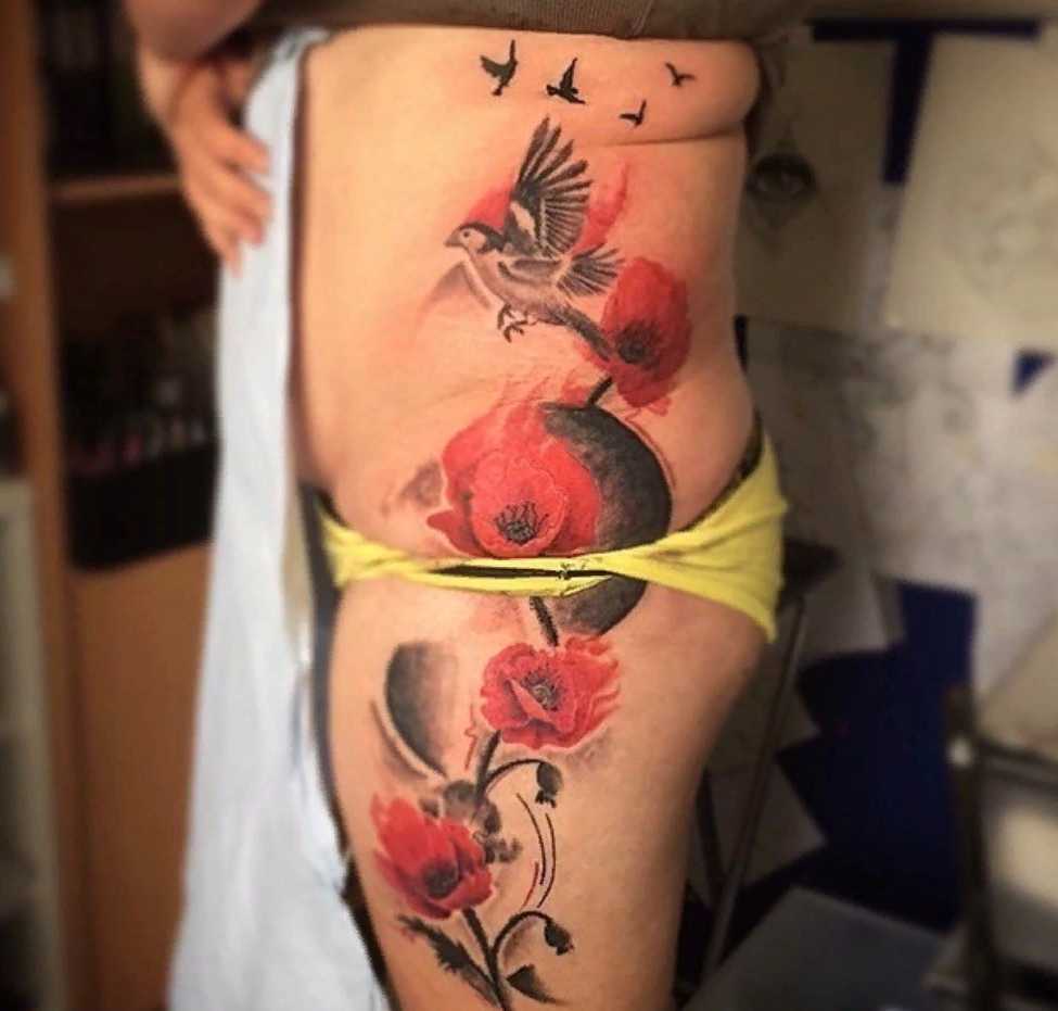  цветы и птицы тату