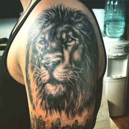 Животные тату льва на плече