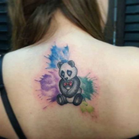 Панда тату на спине, акварель