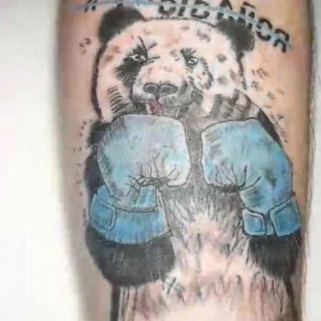 Бокс тату медведя на руке