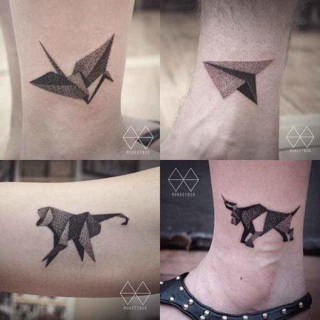 Оригами тату в стиле дотворк